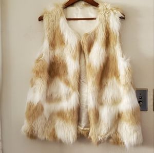 Cre8ions Faux Fur Vest - tans & cream